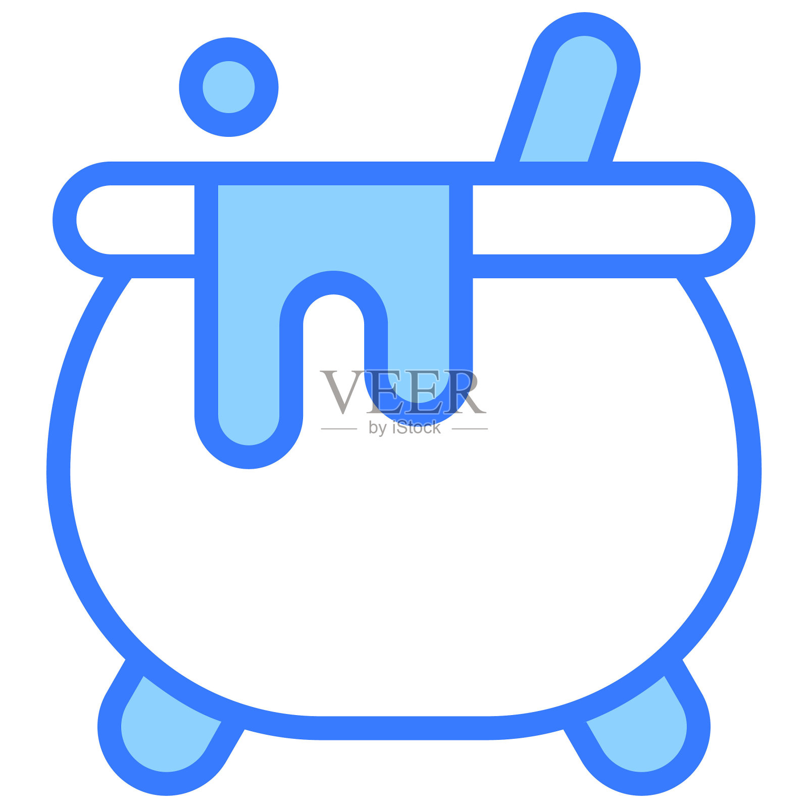 女巫壶矢量蓝色轮廓图标。插画图片素材