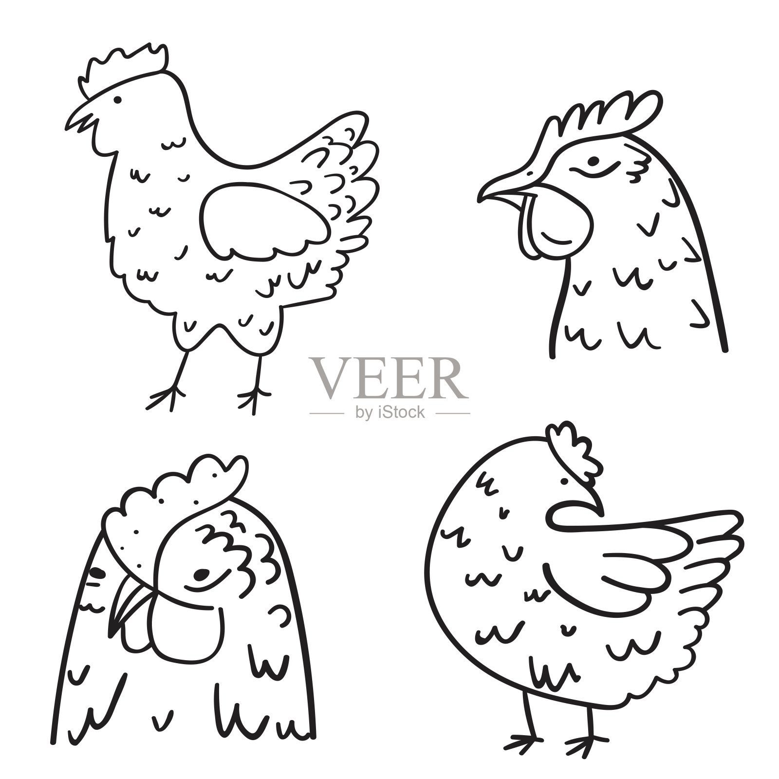 的鸡。鸟类。轮廓图标。设计元素图片