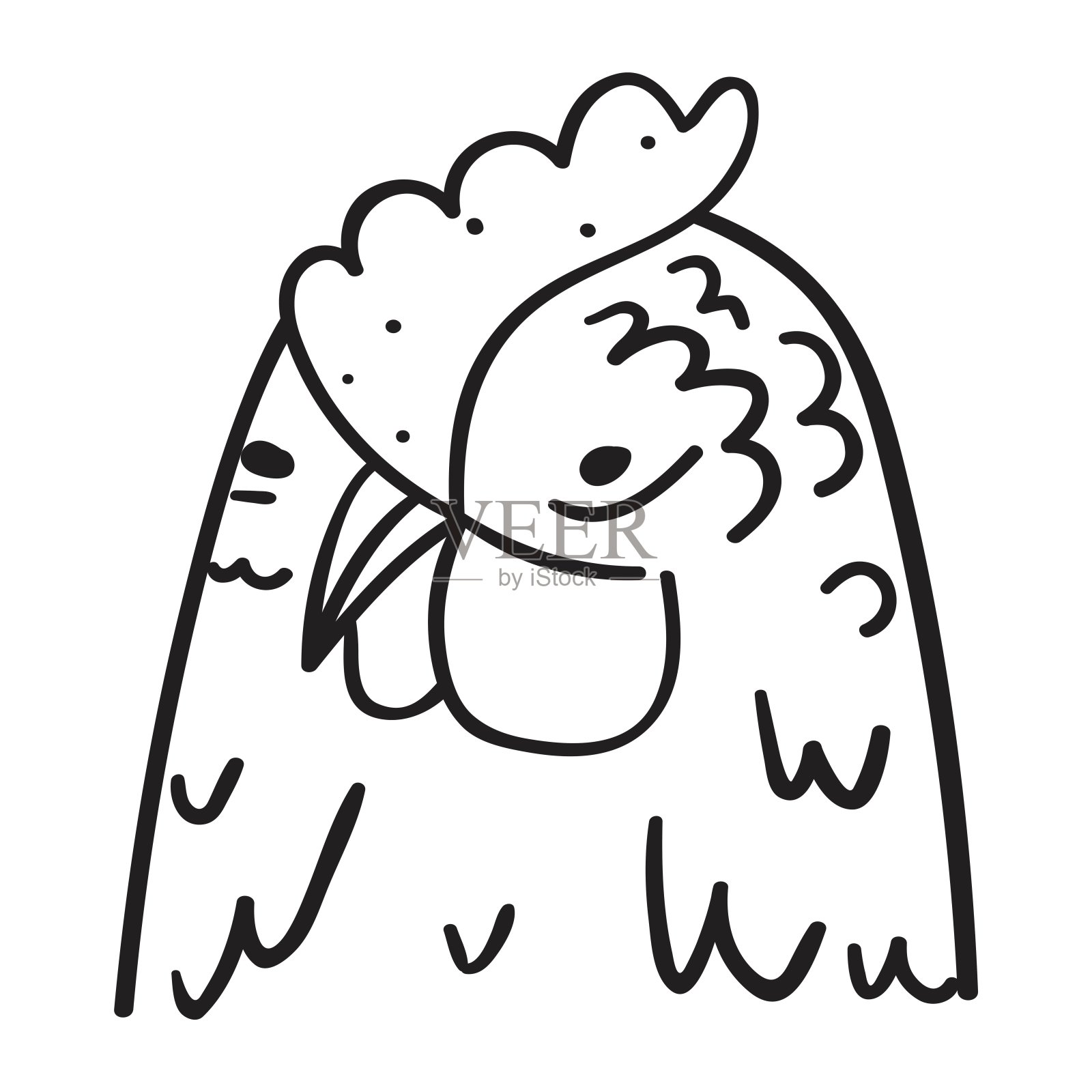 鸡的头。向量轮廓图标。插画图片素材