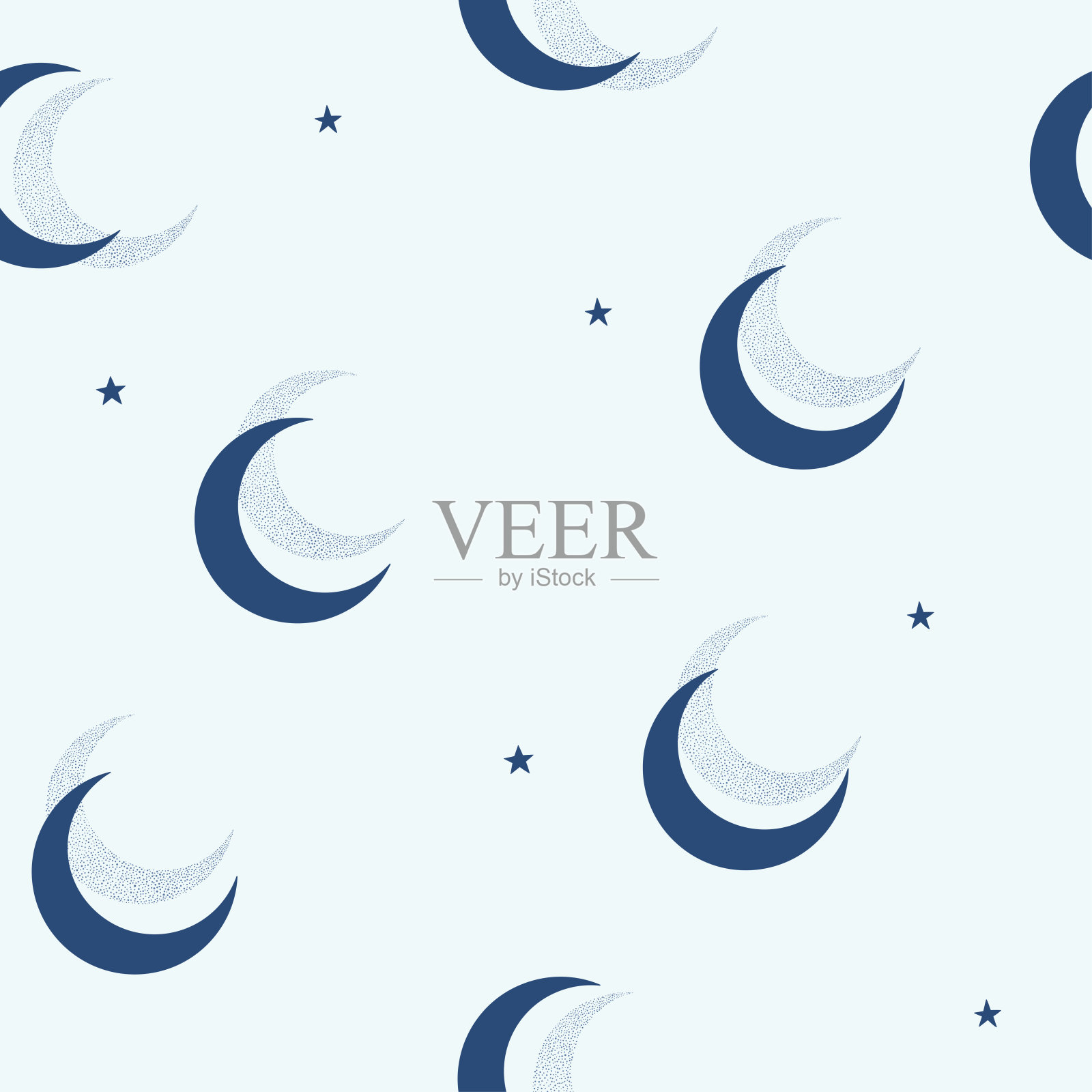 无缝的时尚图案半月，新月和星星在蓝色的背景。有月亮的矢量背景。用于纺织品，包装纸，礼品纸，织物。插画图片素材
