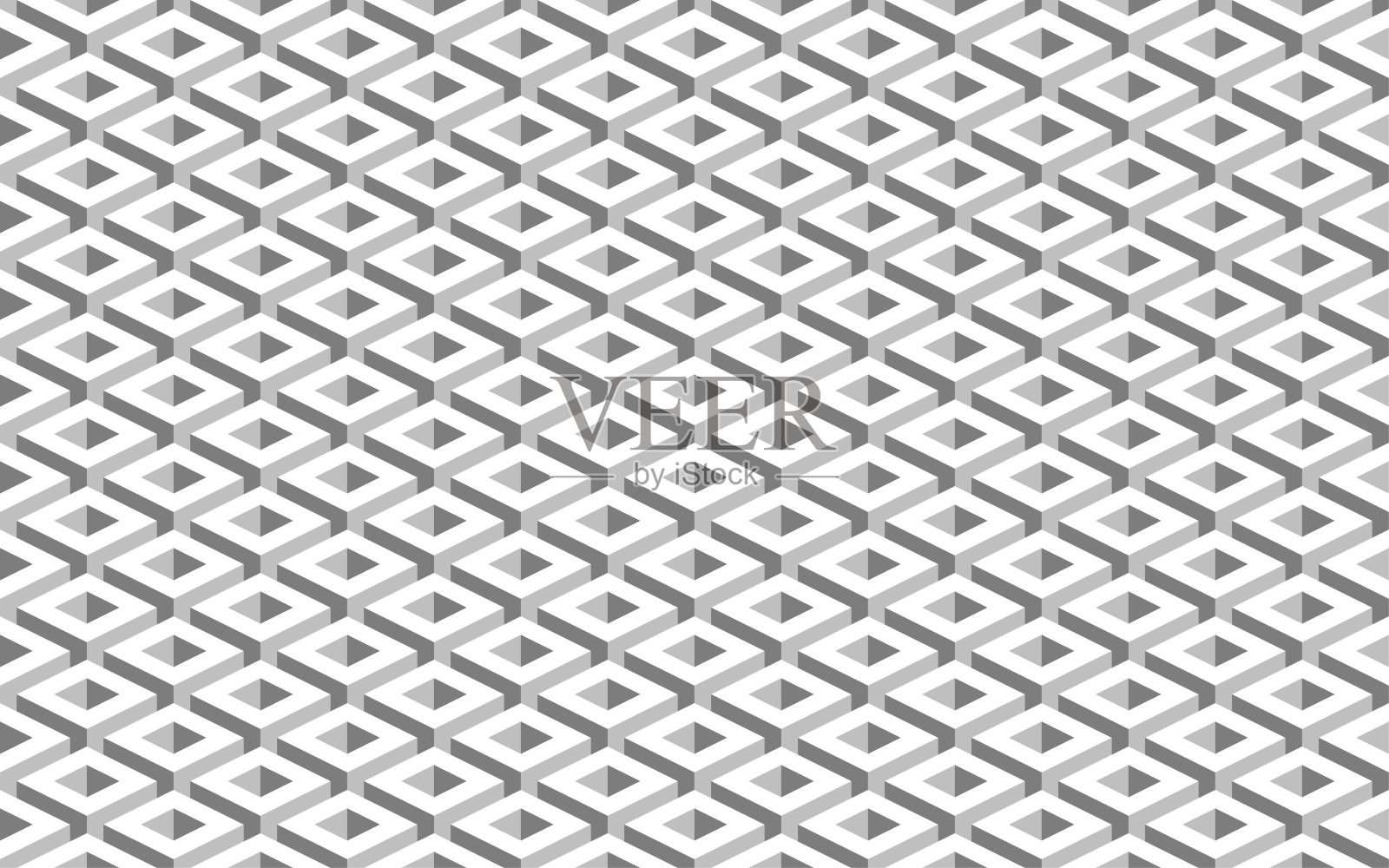 黑白无缝矢量几何图案。单色的重复模式。三维光学抽象背景与孔洞立方体。插画图片素材