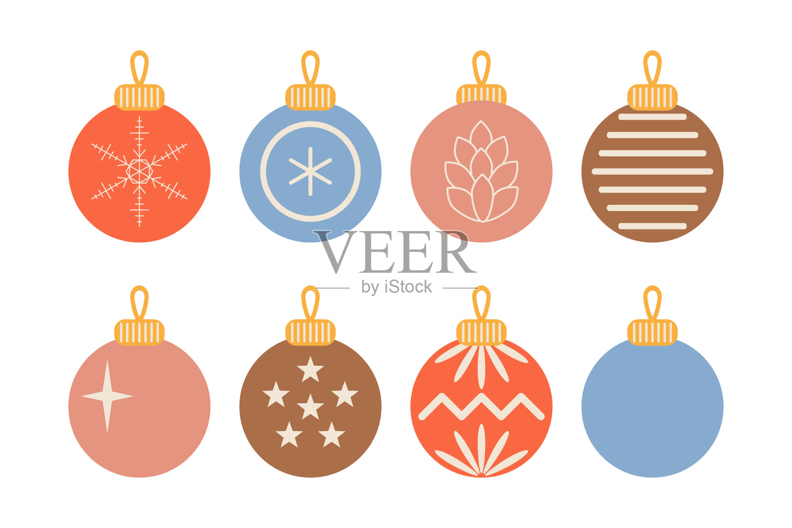 一套白色背景的圣诞球插画图片素材