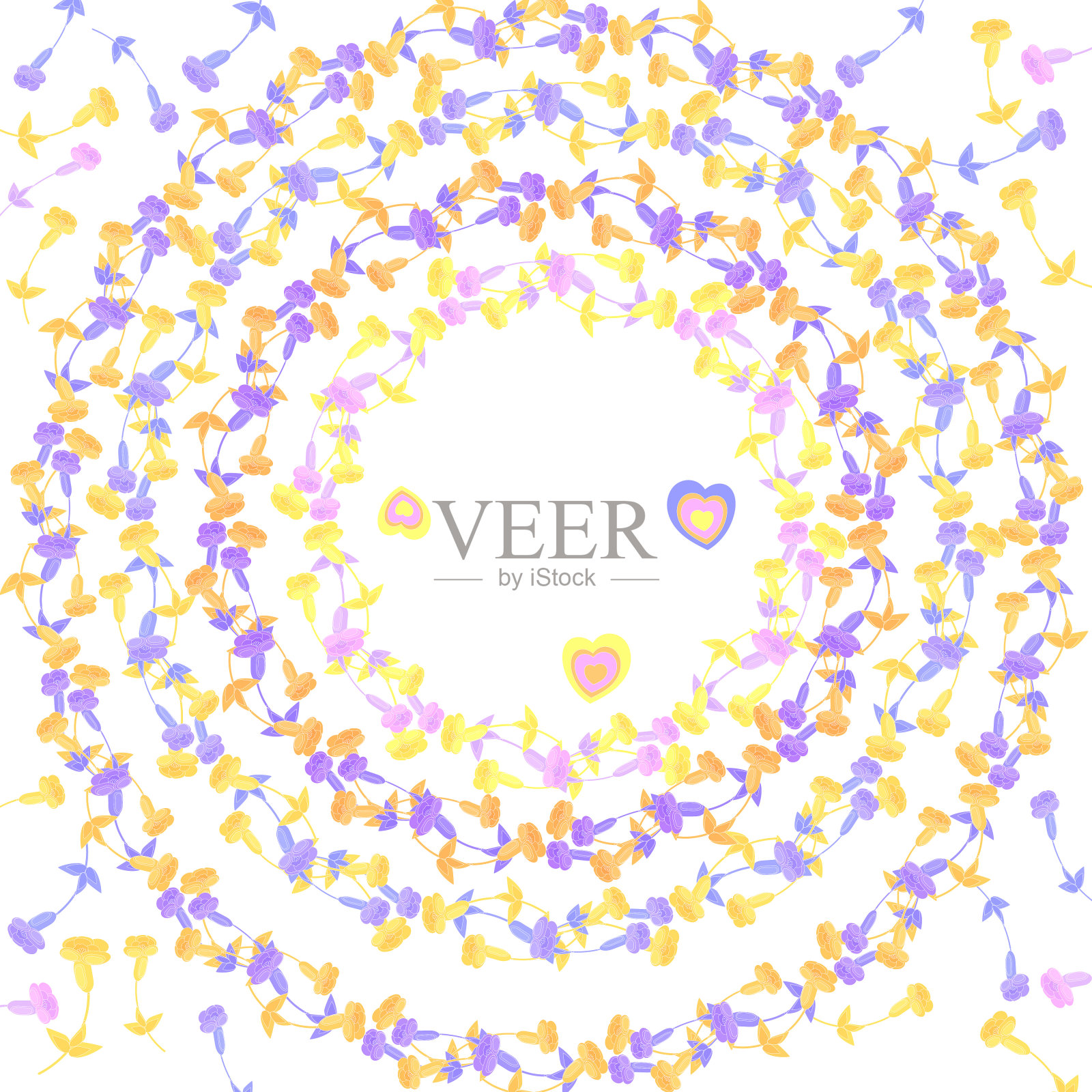 有花和心的构图插画图片素材