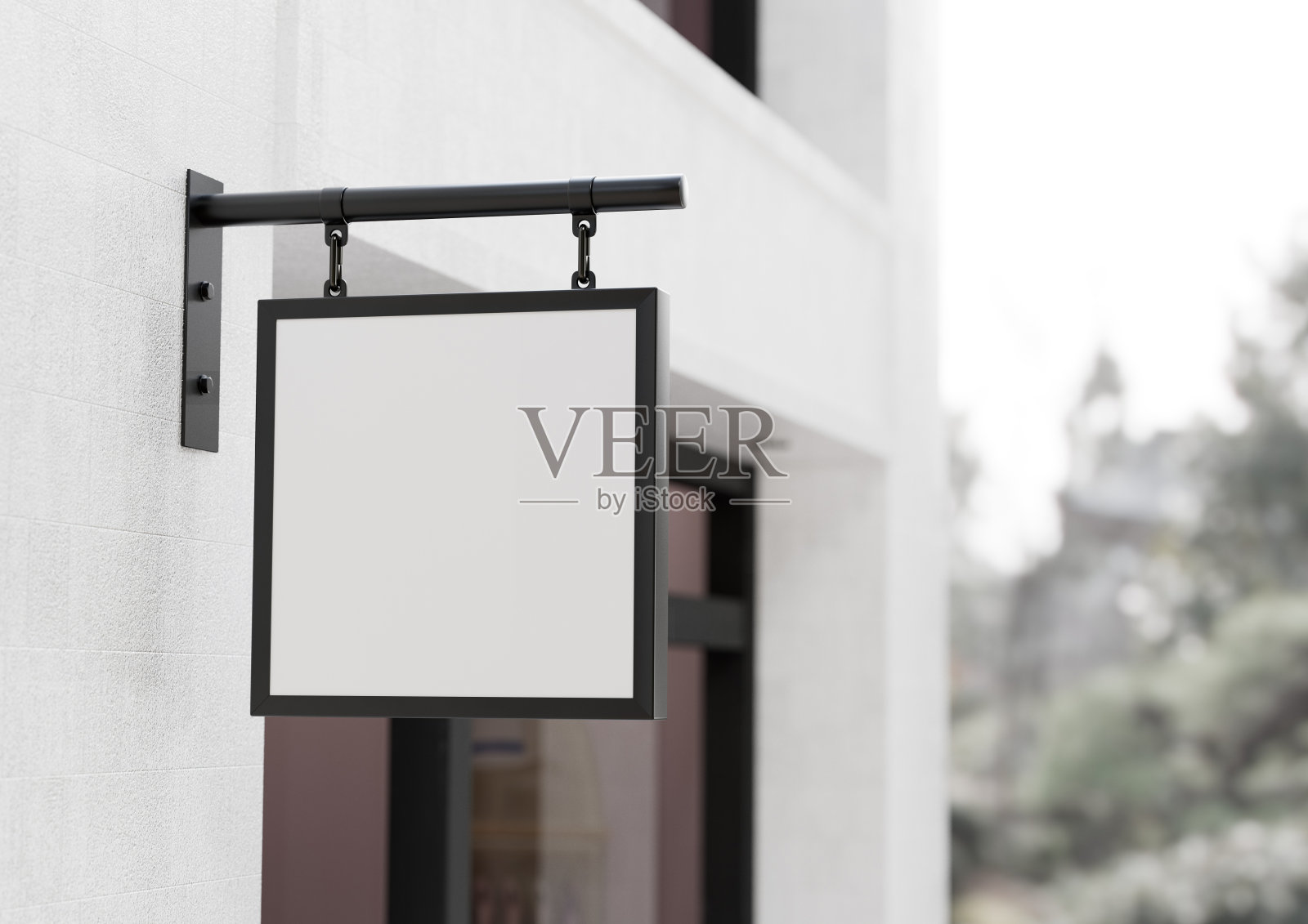 方形白板，商店或标志公司标签，户外模板。照片摄影图片