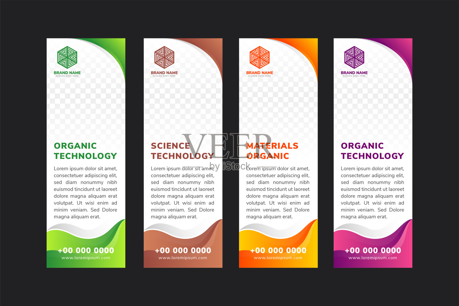 有机、科学和材料技术网页横幅设计模板的垂直布局。插画图片素材