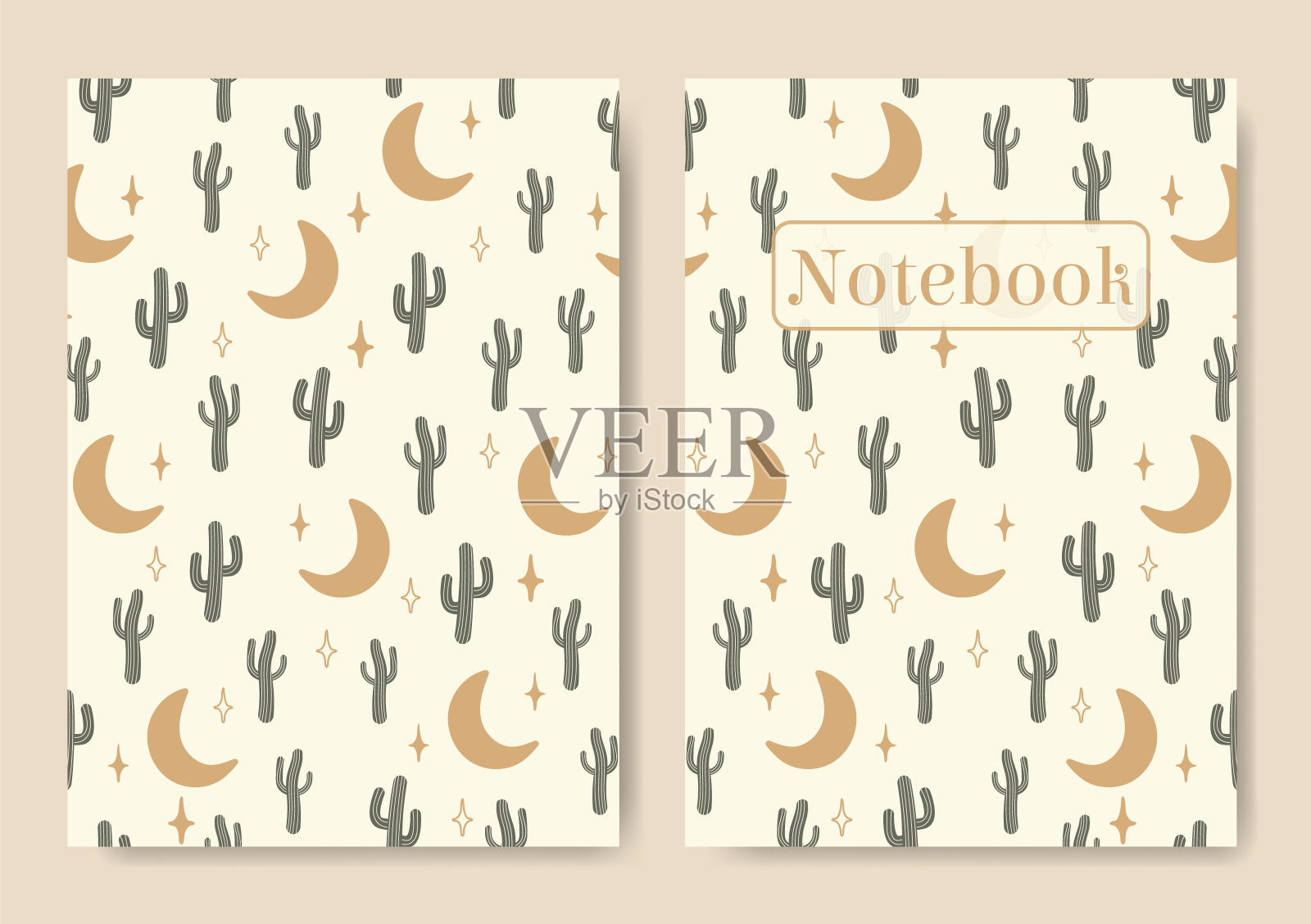 通用沙漠蜡笔彩色模板笔记本封面。插画图片素材