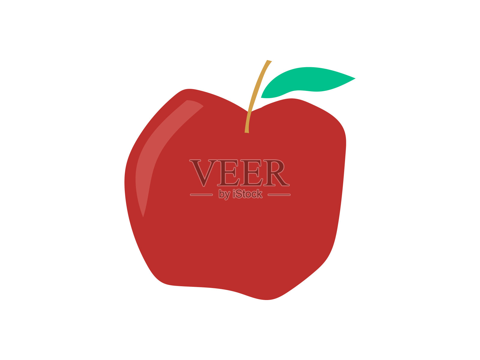 平面苹果手绘矢量插图。成熟的水果，多汁的有机食品抽象画孤立在柔和的米色背景。时尚家居装饰。现代彩色打印设计元素图片