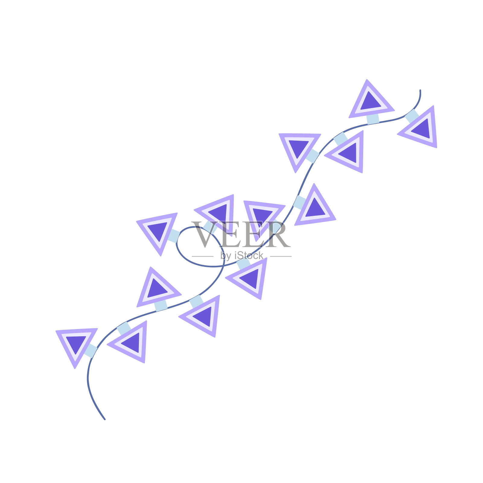 圣诞彩灯紫罗兰灯卷串花环简单涂鸦手绘矢量插画，平面风格图像冬季新年假期，生日活动设计插画图片素材