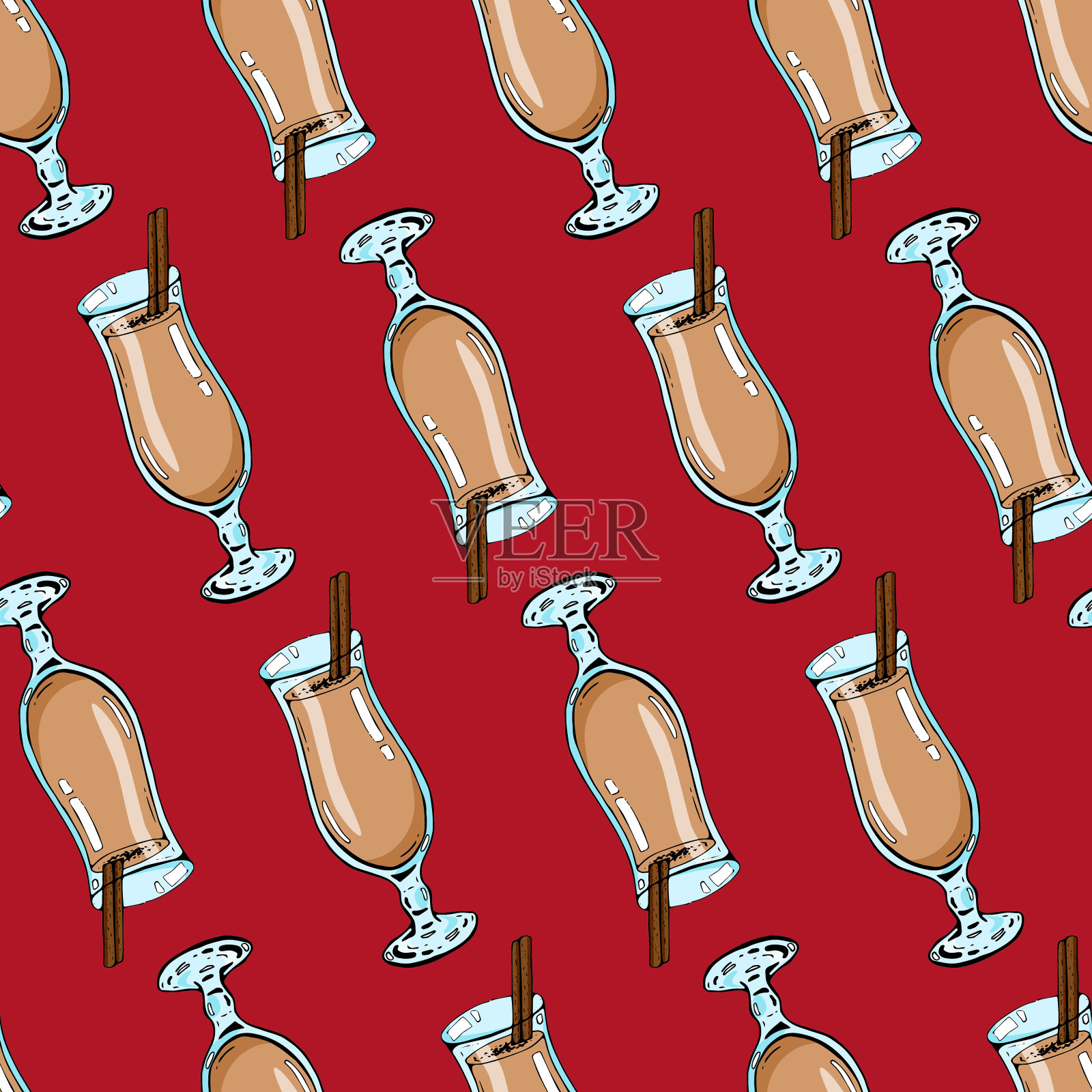 彩色无缝图案与蛋奶酒插画图片素材