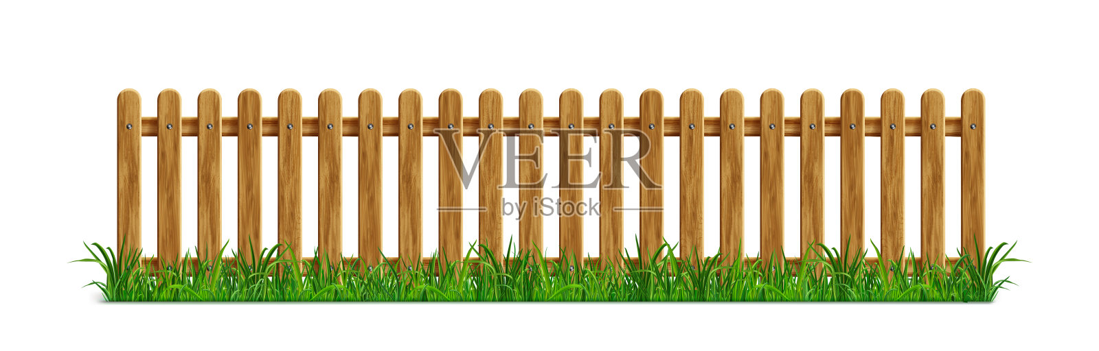 棕色的木桩栅栏和绿色的草设计元素图片