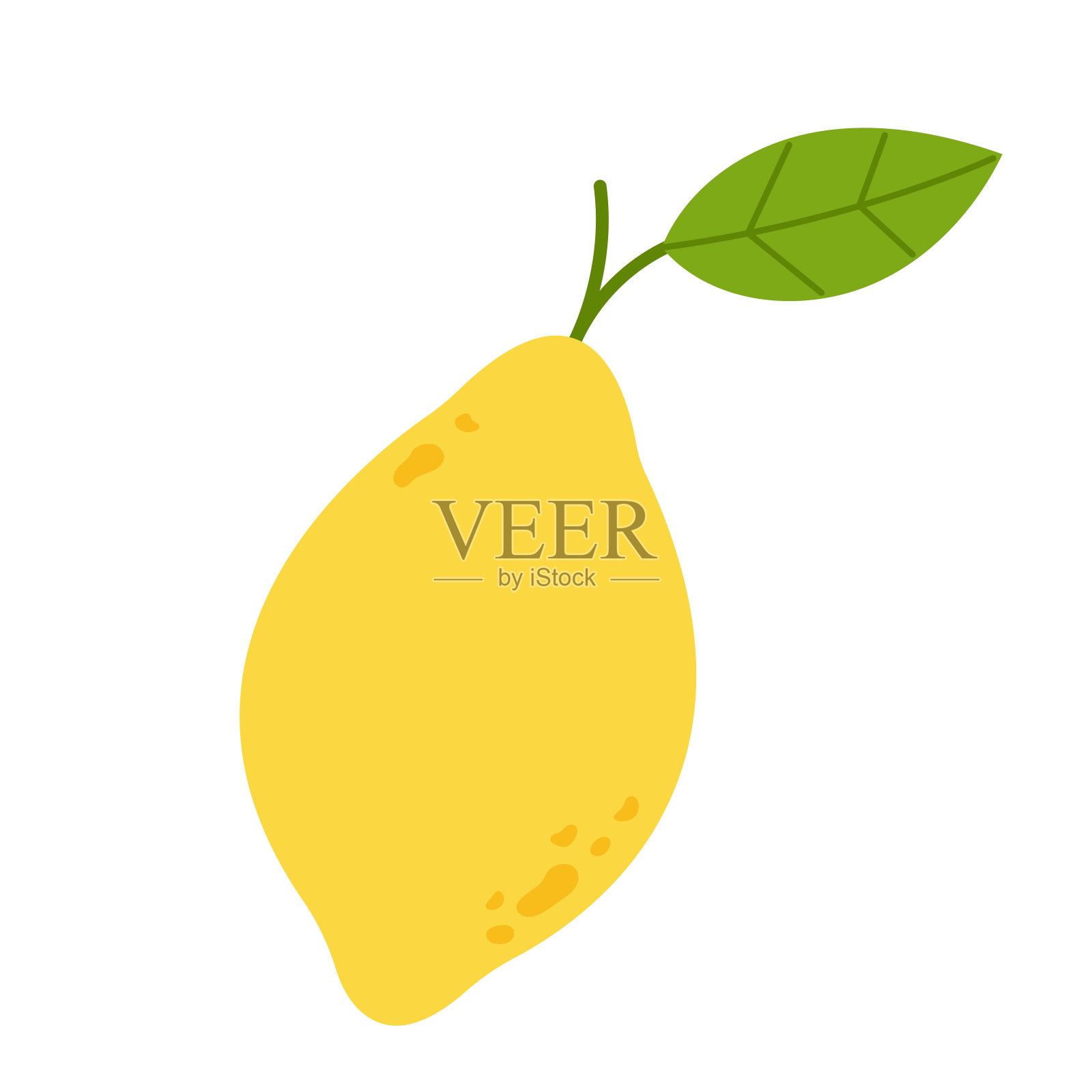 带嫩枝和叶子的整个新鲜柠檬。平面矢量插图孤立在白色背景上。插画图片素材