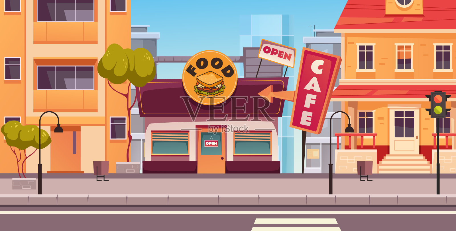 咖啡馆，商店，街道，商店，咖啡馆，城市，城镇外的概念。矢量图形设计元素插图插画图片素材