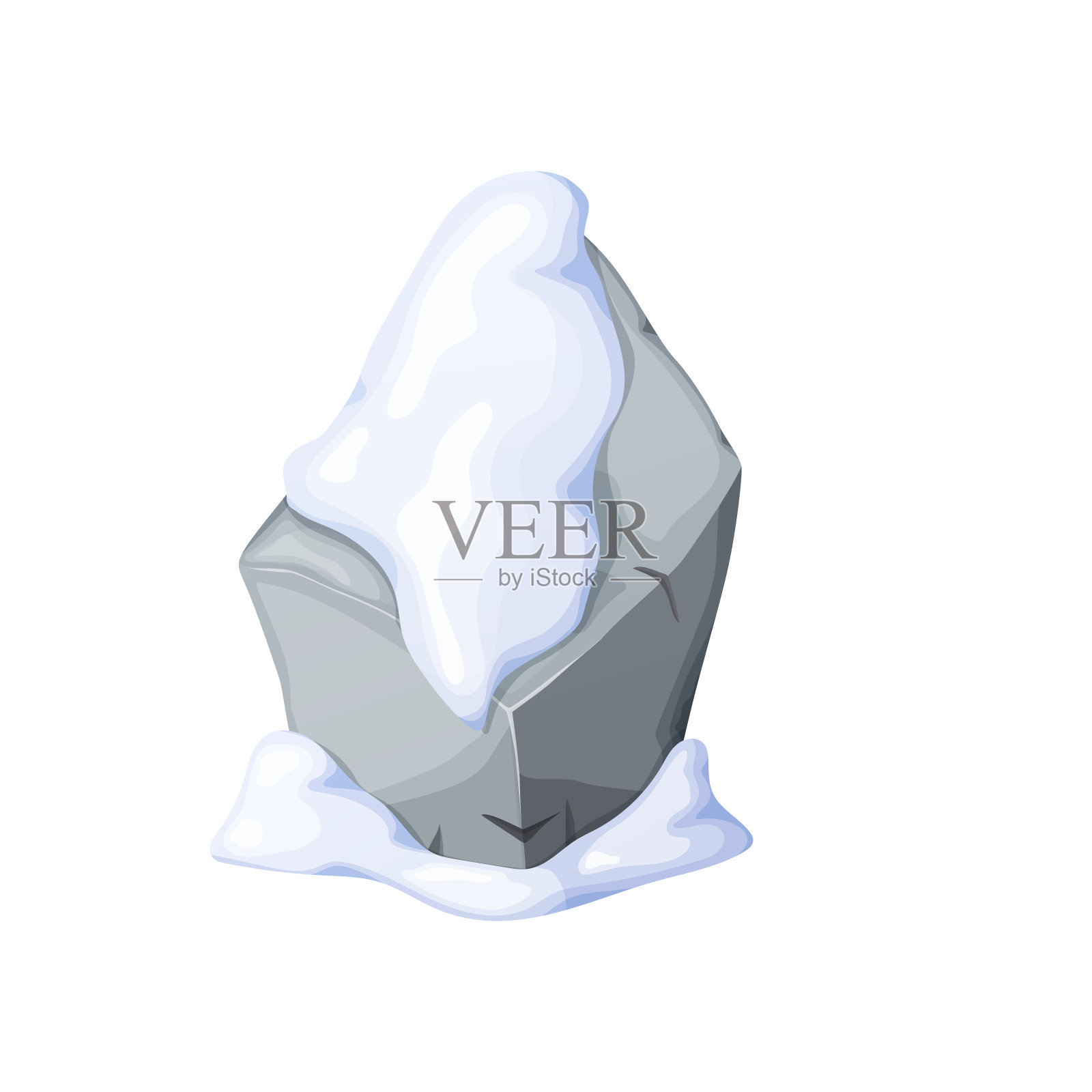 雪中的灰色石头或岩石破碎的卡通岩石和雪堆。卡通的悬崖和雪堆。冰河时代。插画图片素材