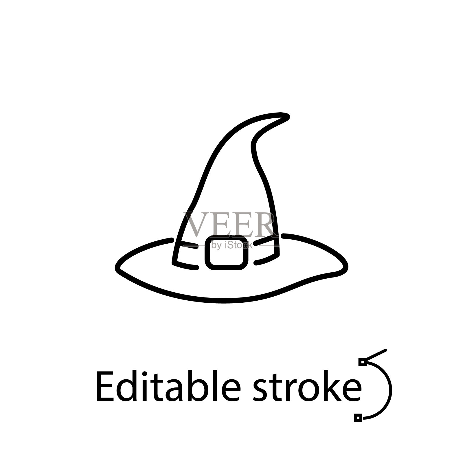 女巫帽轮廓图标。万圣节快乐设计。向导头饰。赛季10月假期。孤立的矢量图插画图片素材