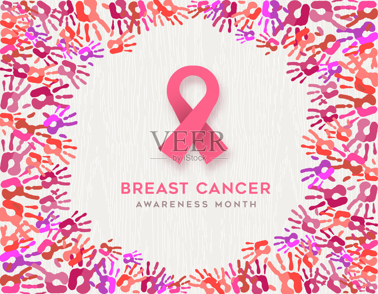 提高乳腺癌意识的女性手牵手牌插画图片素材