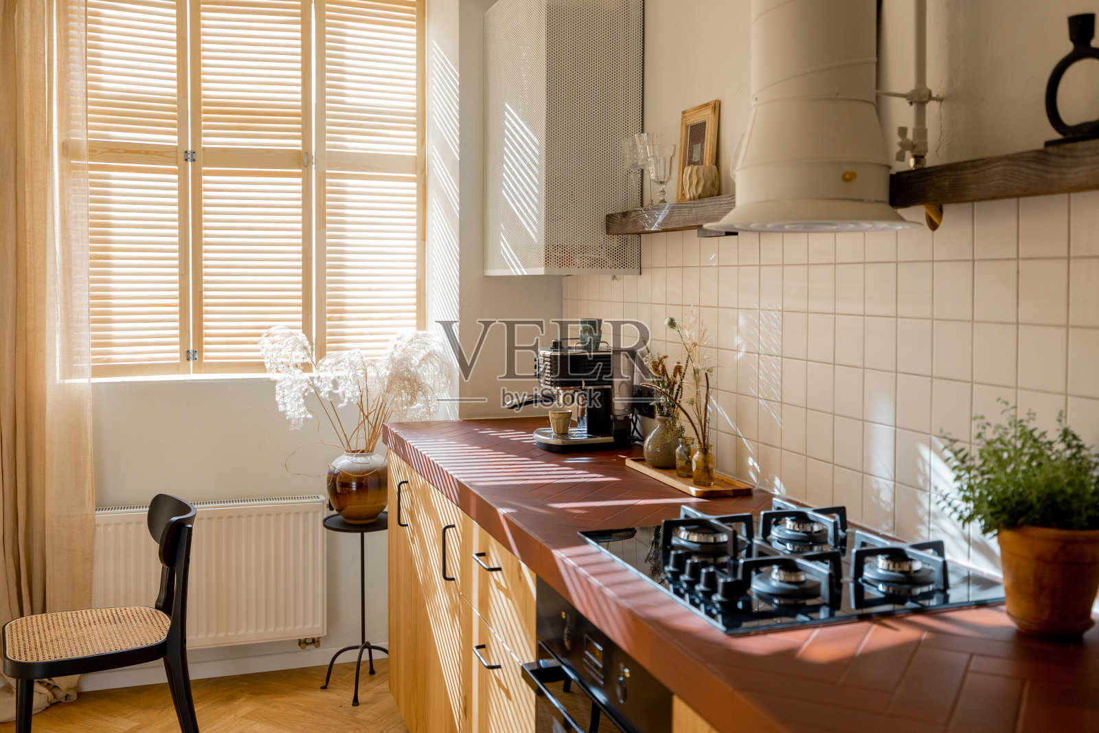 时尚公寓的漂亮厨房照片摄影图片