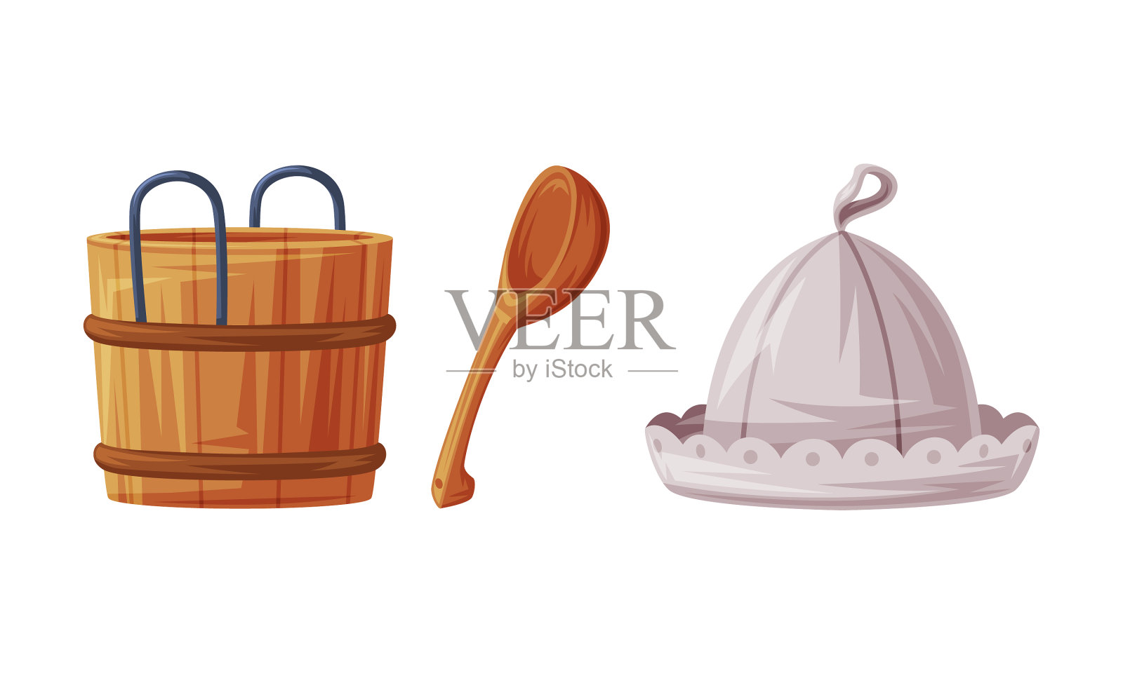 芬兰的桑拿用木桶勺和帽子设计元素图片