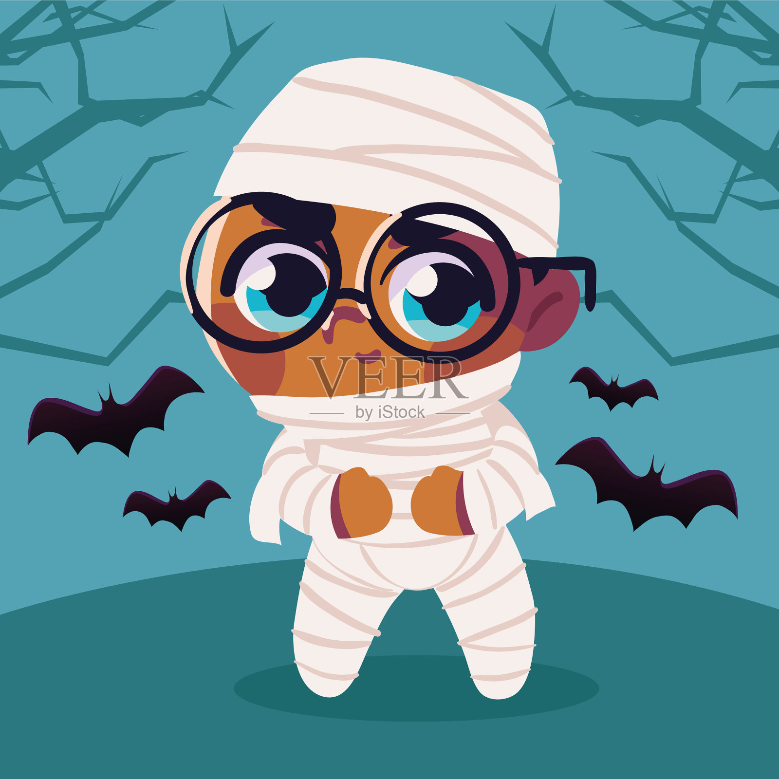 穿着木乃伊服装的男孩插画图片素材