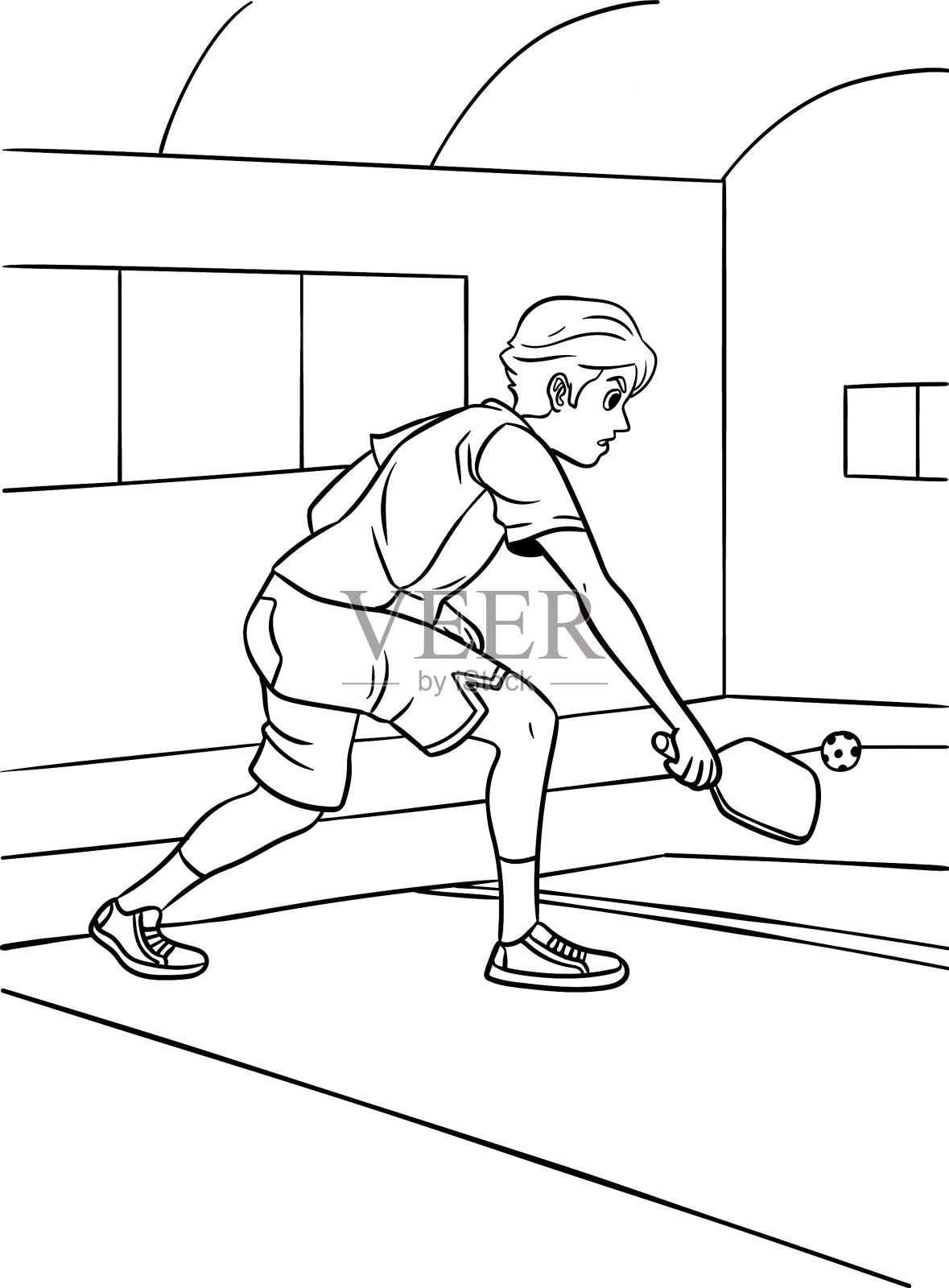 儿童匹克球涂色页插画图片素材