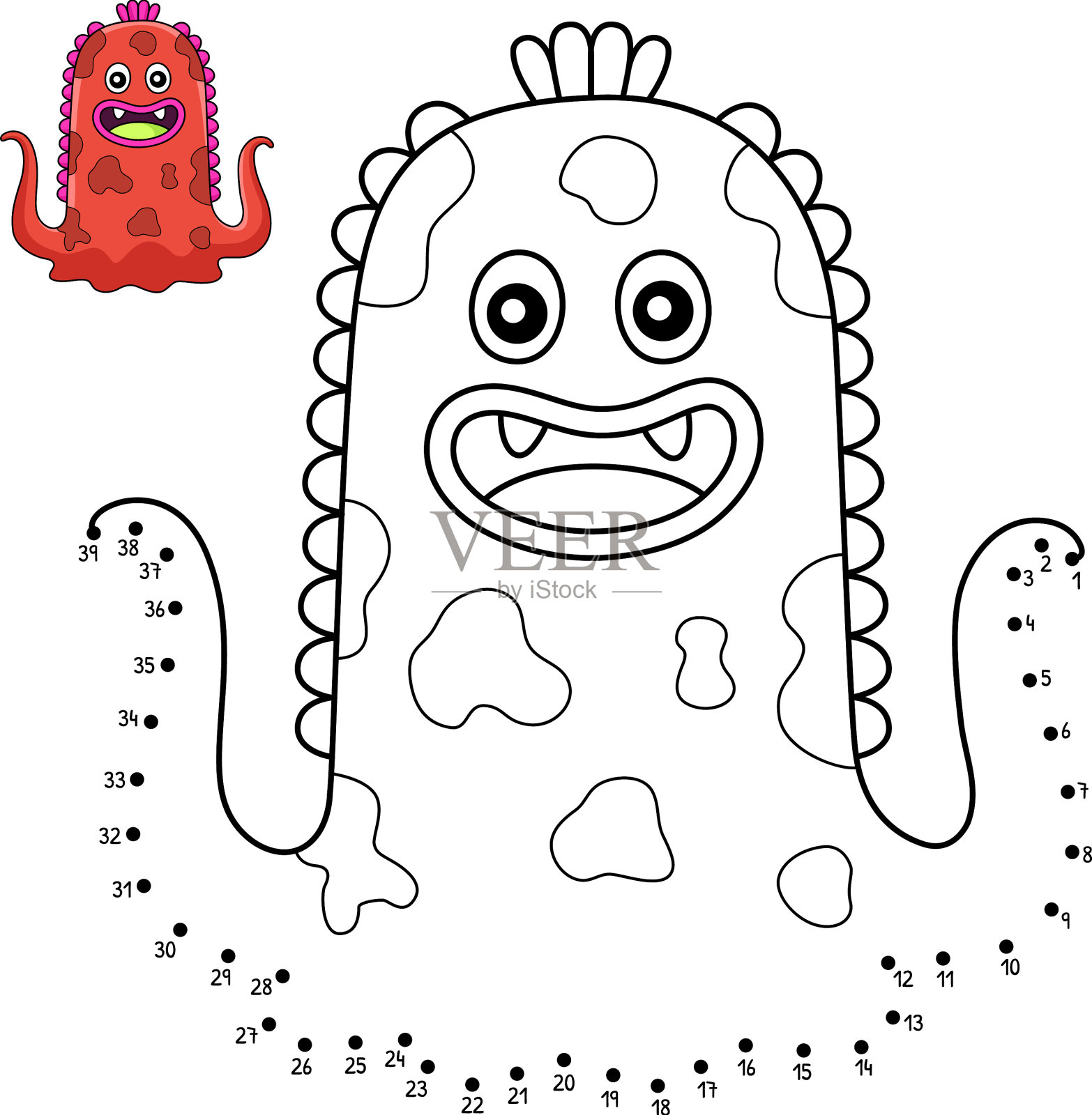 点对点怪物章鱼孤立着色页插画图片素材