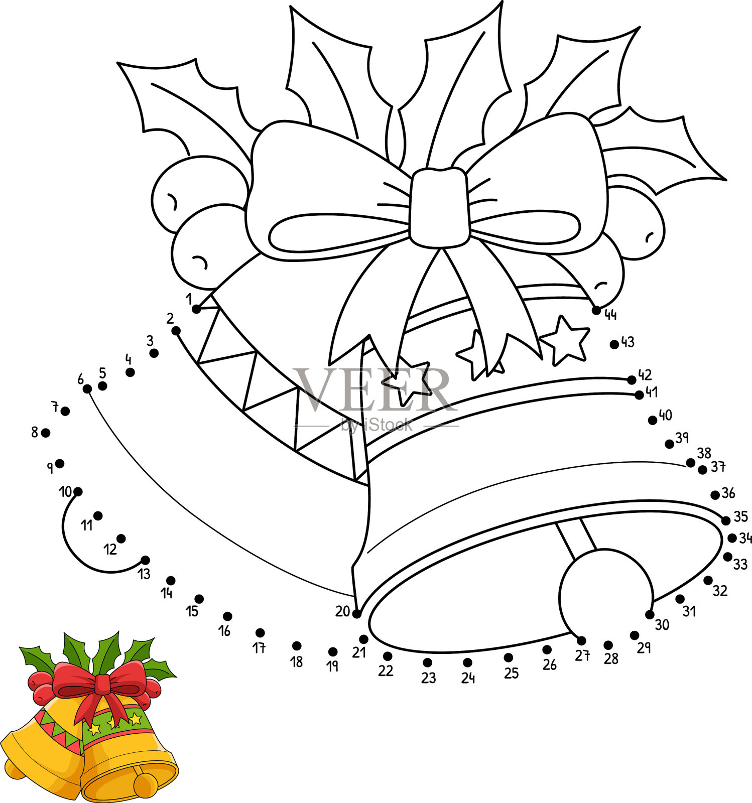 点对点的圣诞钟孤立的彩色页插画图片素材