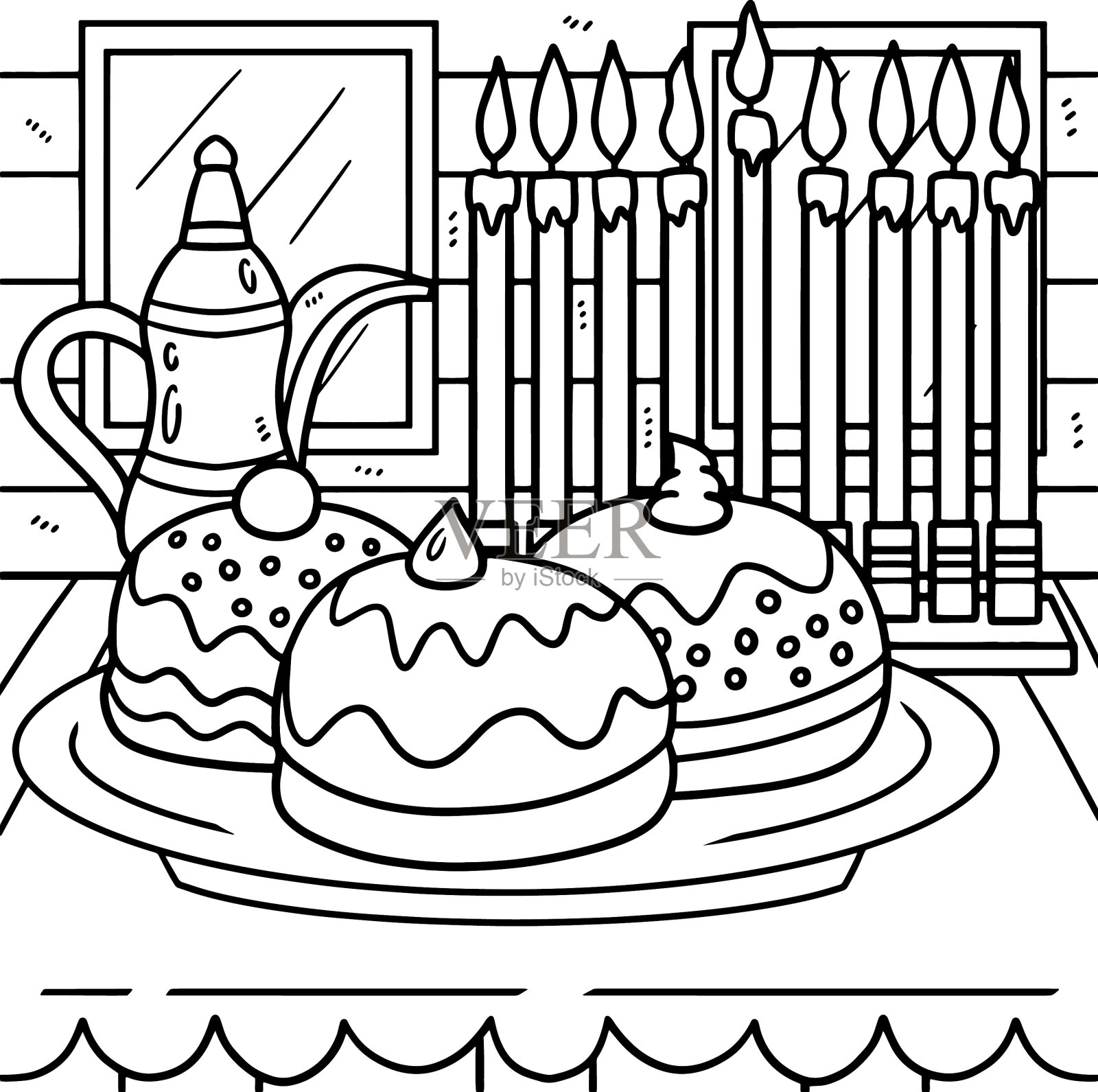 光明节用烛台着色页插画图片素材