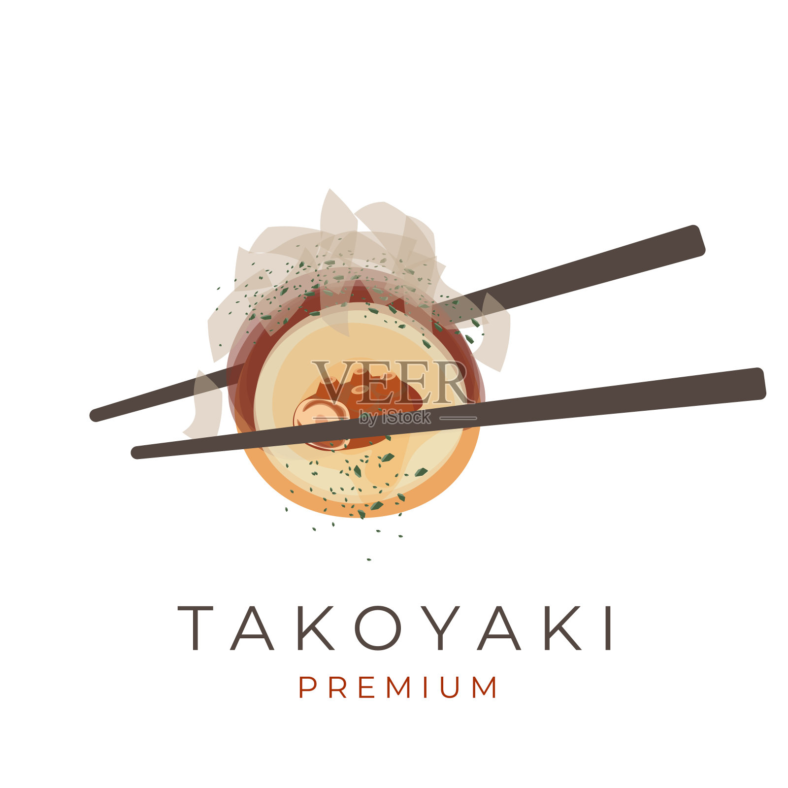 章鱼章鱼烧矢量插图与松鱼和筷子插画图片素材