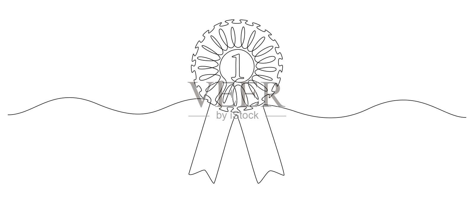 连续画出的第一个玫瑰邮票奖徽章。优质的产品和高保证的概念或标志和分隔简单的线性风格。可编辑的中风。画矢量图插画图片素材