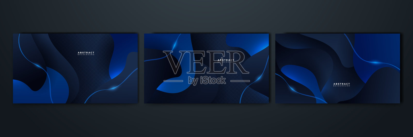 一套动态形状蓝黑色与阴影抽象设计背景插画图片素材
