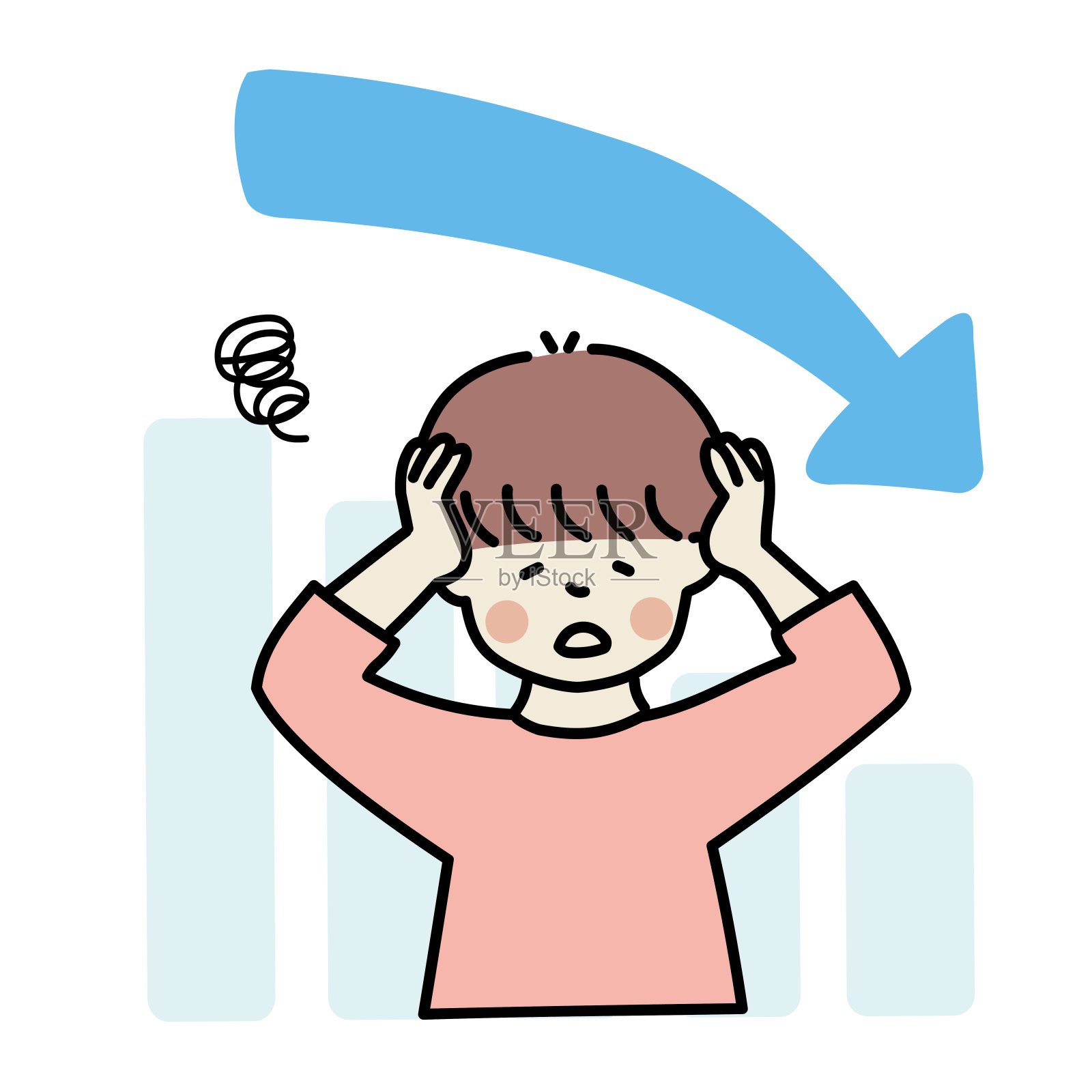 下滑的图表和焦虑的男人插画图片素材