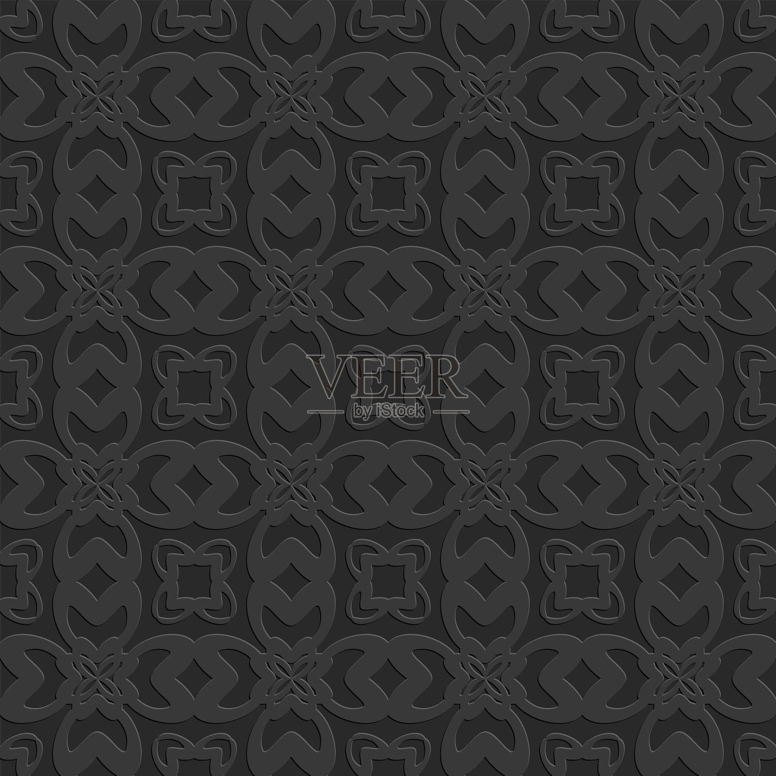 阿拉伯风格无缝图案，阿拉伯风格华丽的黑色单色图案，矢量写实插画插画图片素材