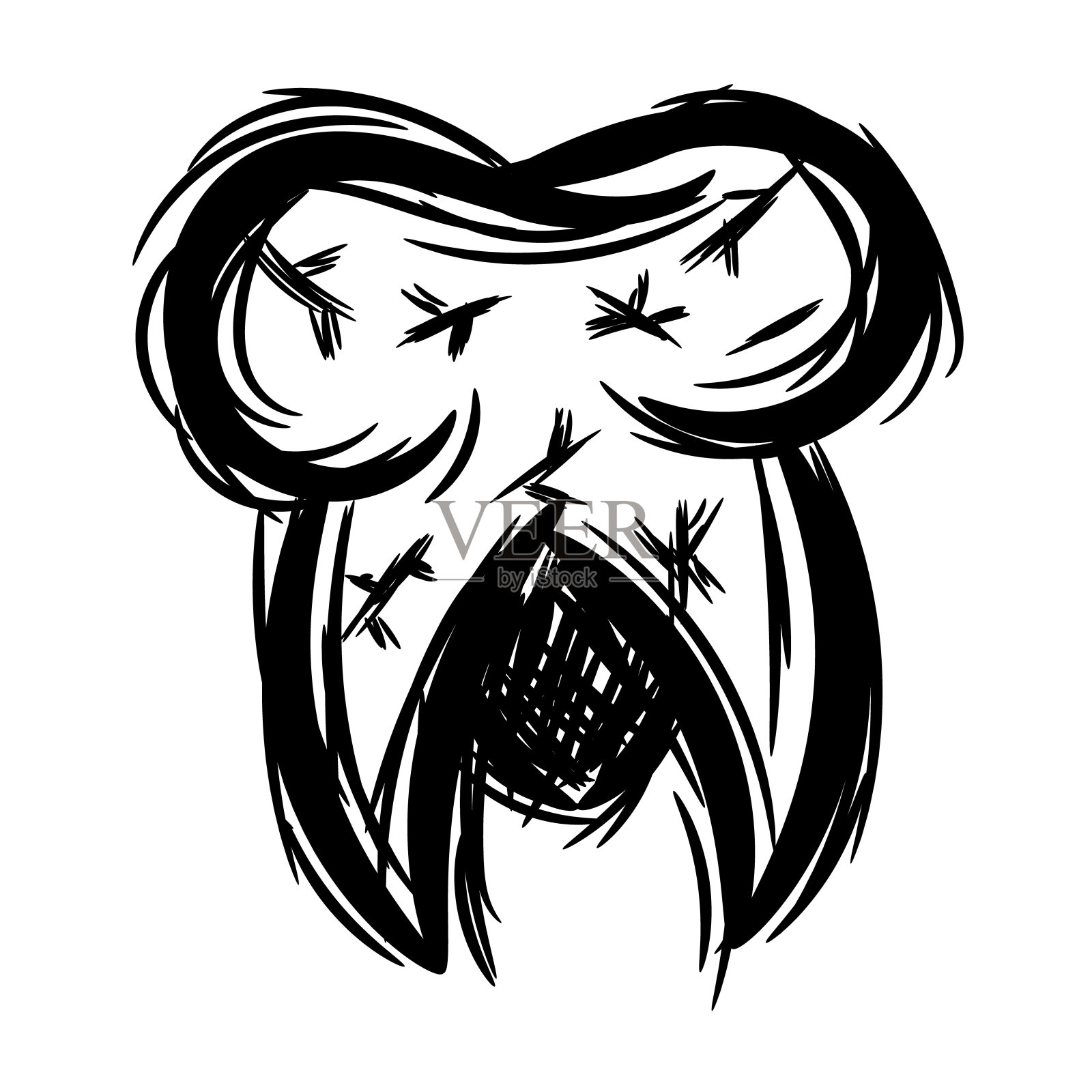万圣节手绘恐怖牙齿涂鸦黑色素描插画图片素材