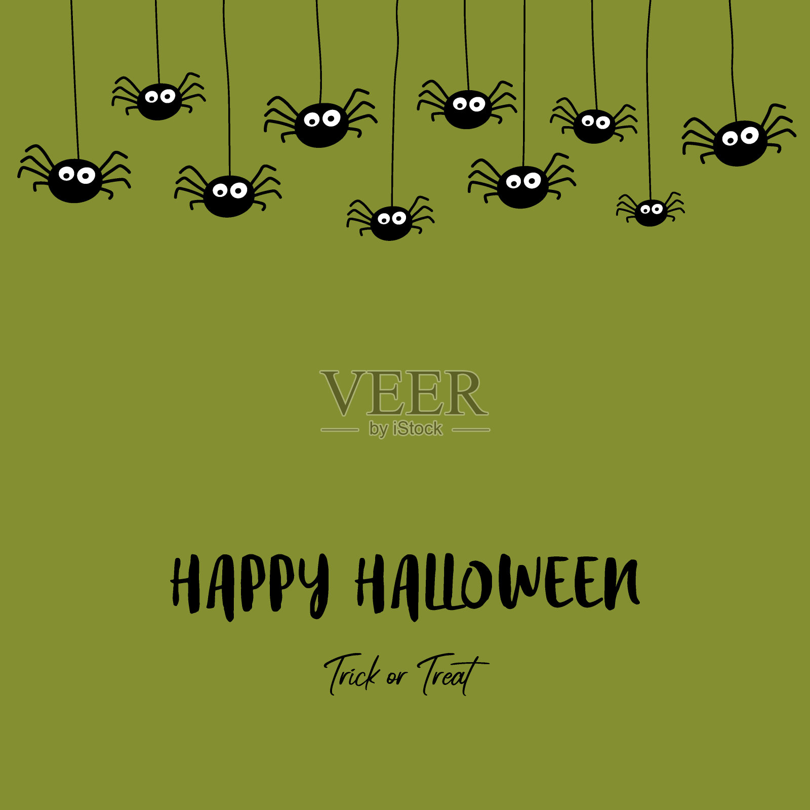 恐怖的蜘蛛挂在背景上的愿望。万圣节的名片。向量插画图片素材