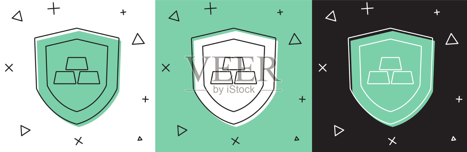 设置金条与盾图标隔离在白色插画图片素材