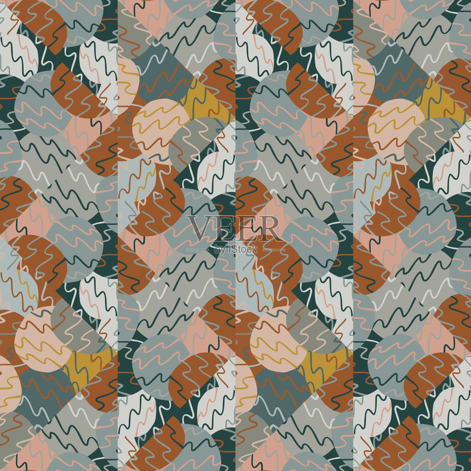 涂鸦鹅卵石马赛克无缝图案。可爱的砖墙无穷无尽的背景。手绘石材墙纸。插画图片素材