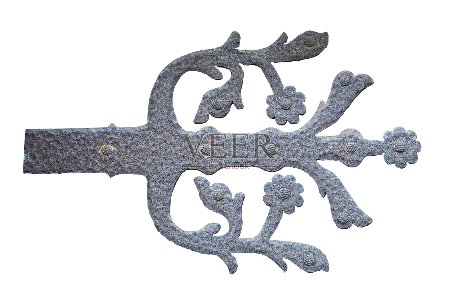 金属黑色门花装饰孤立在白色背景照片摄影图片