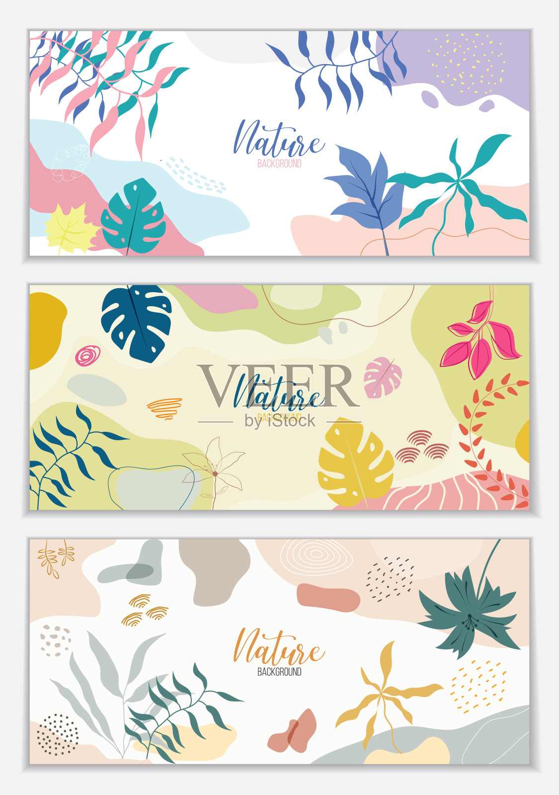 抽象背景设计用水彩笔刷纹理，花卉和植物的叶子水彩手绘。可用于墙壁装饰，明信片，海报，宣传册，社交媒体帖子，移动应用程序，横幅设计和网络/互联网广告插画图片素材