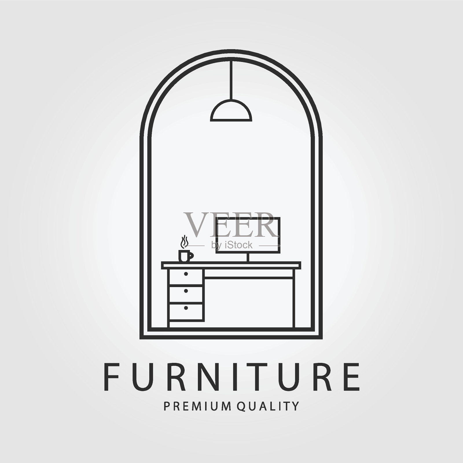 家具电脑桌矢量插画设计线条艺术插画图片素材