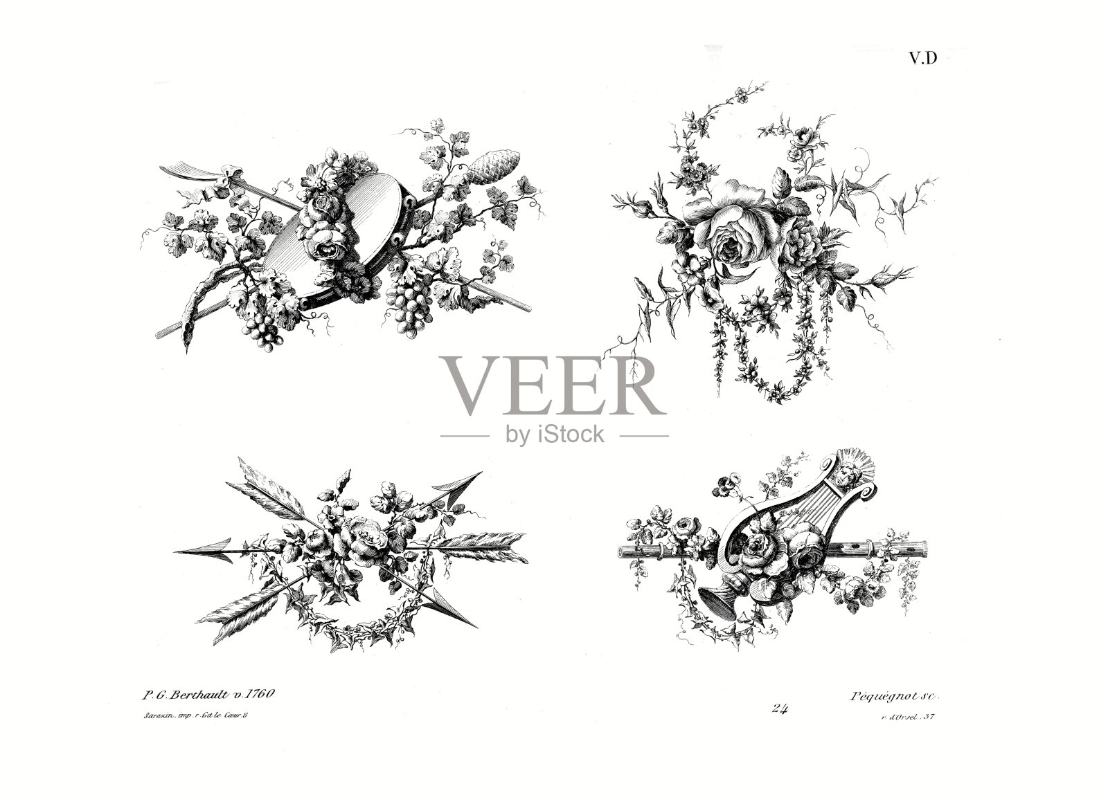 奖杯，Pierre Gabriel Berthault，约1760年(4个图案)，路易十五时期，Old decoration 1875年。设计元素图片