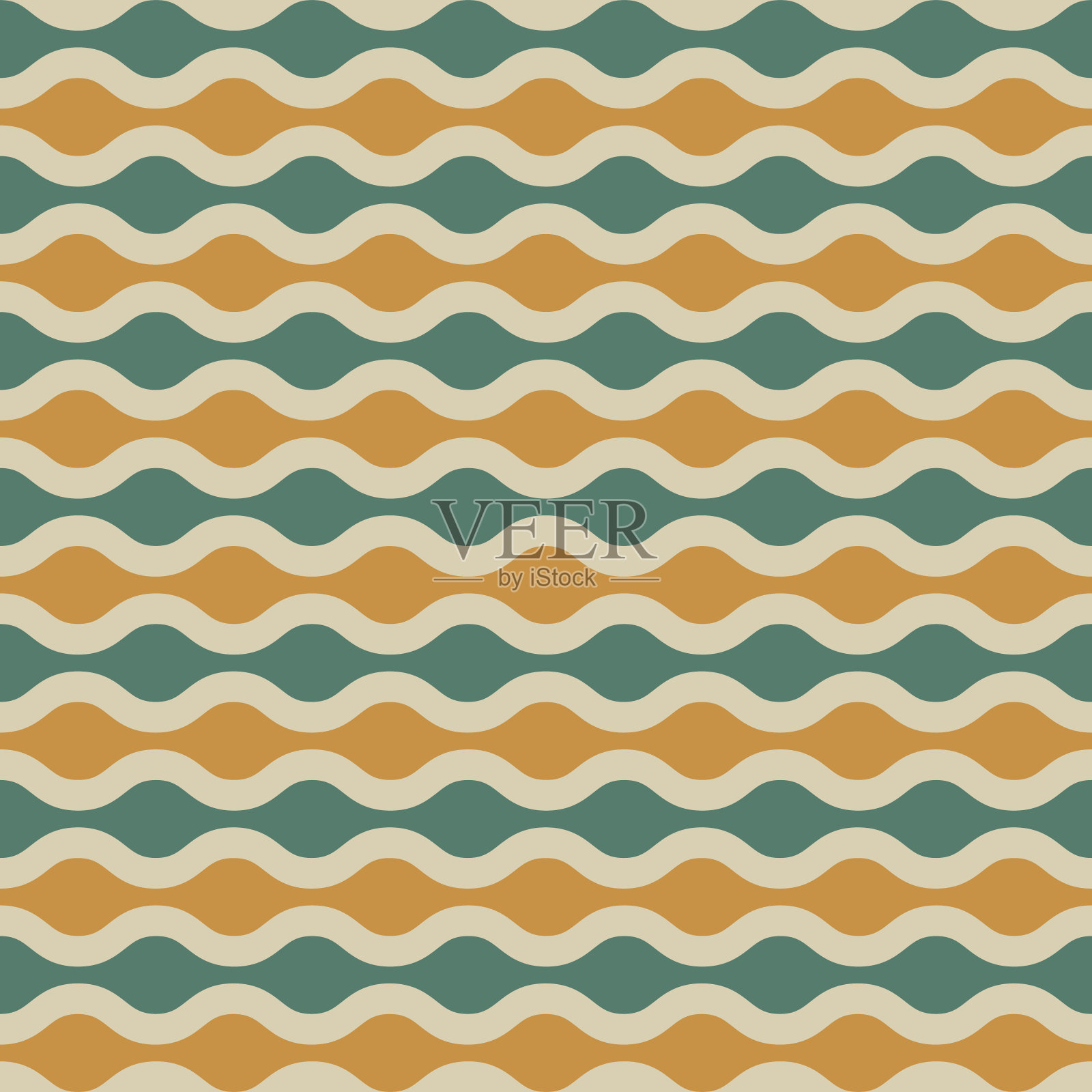 70年代无缝模式。复古几何无缝背景在70年代风格。Groovy剪贴簿。黄色，绿色，米色的矢量图案插画图片素材