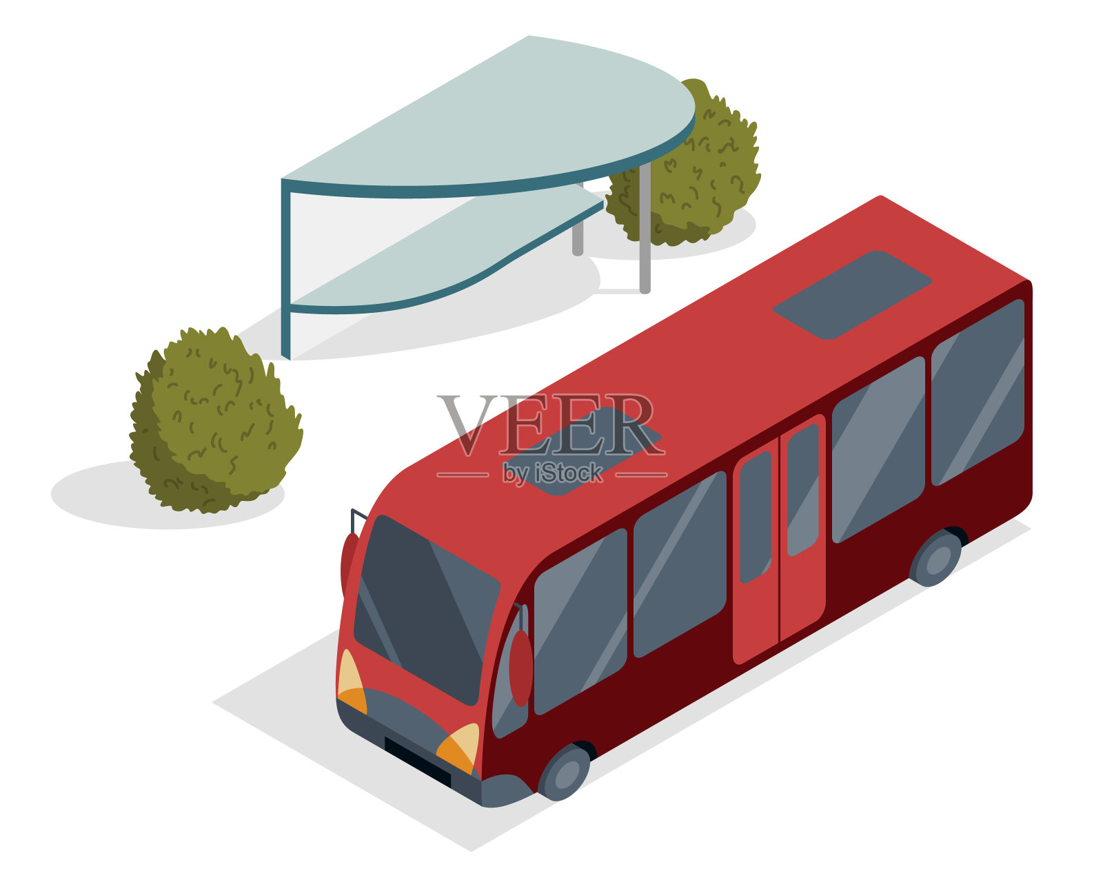 城市交通等距。等候站没有人。公共城市交通信息图插图。城市交通。矢量现代3d概念。白色背景的公共汽车站插画图片素材