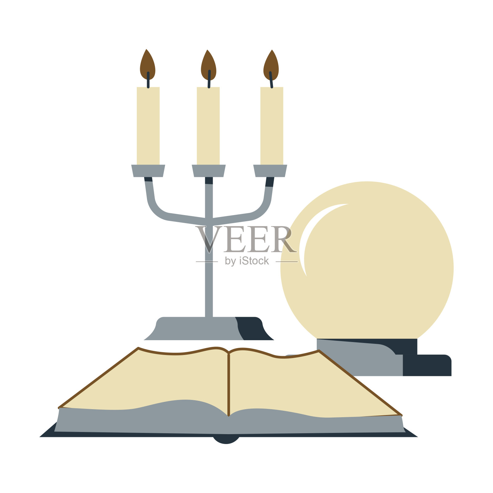 书，水晶球和蜡烛。巫术符号。项目的矢量插图。插画图片素材