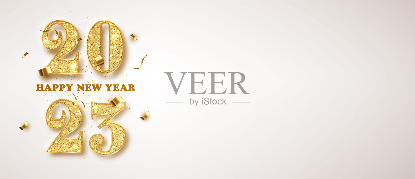 新年旗帜与黄金闪光数字2023。圣诞节和冬季假期的标题，派对传单插画图片素材