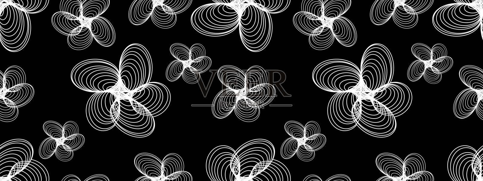 黑色背景下的花朵特写镜头插画图片素材