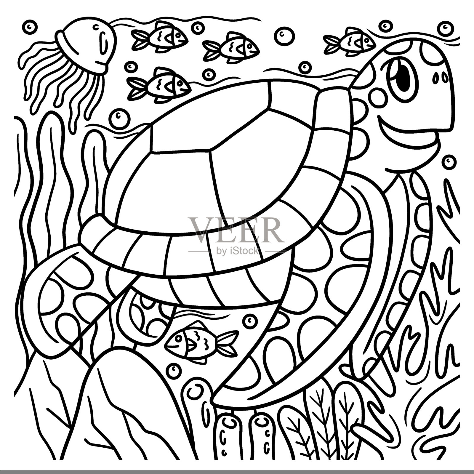 儿童海龟涂色页插画图片素材