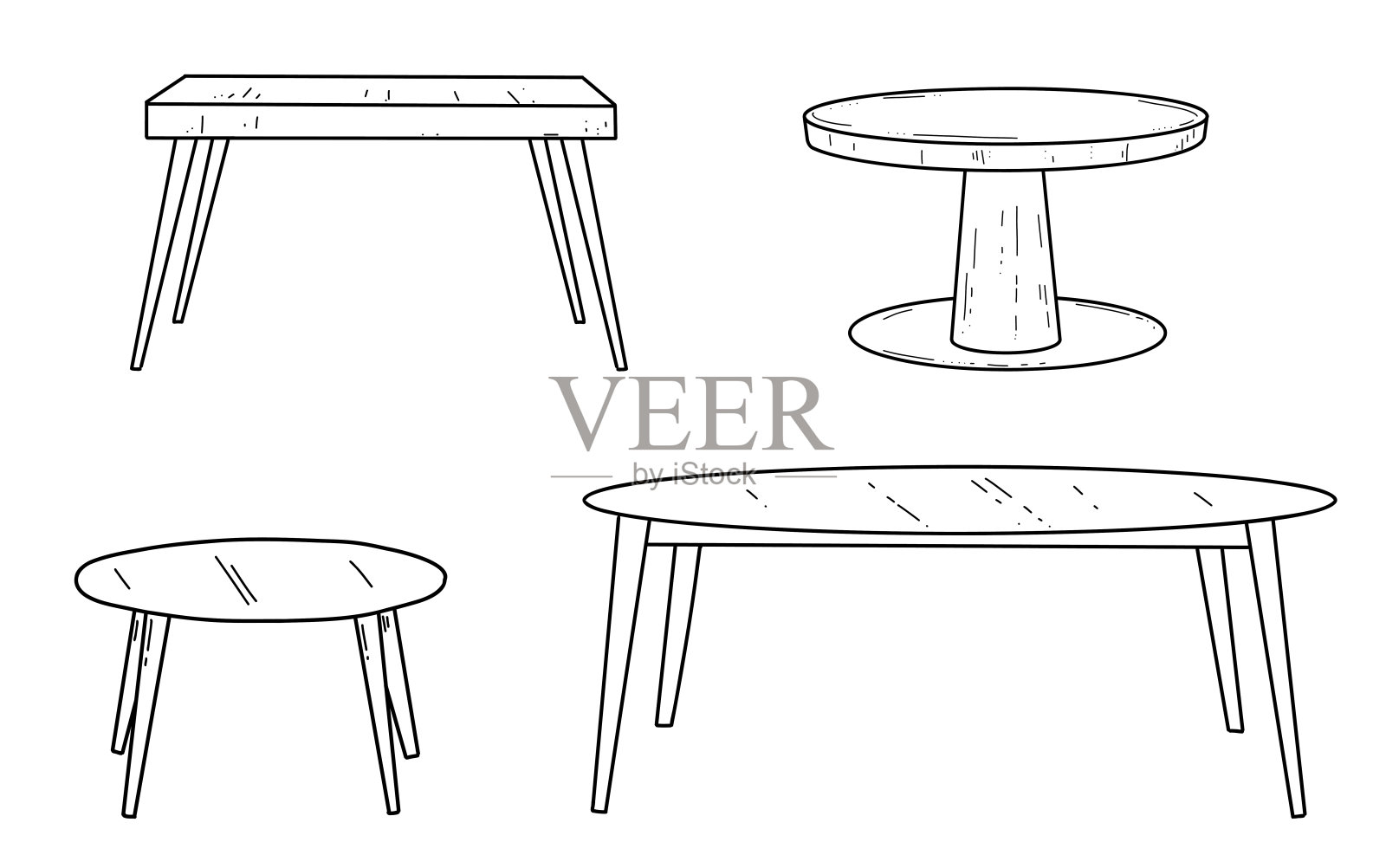涂鸦素描桌为客厅手绘不同大小和类型，现代和复古。矢量插图。插画图片素材