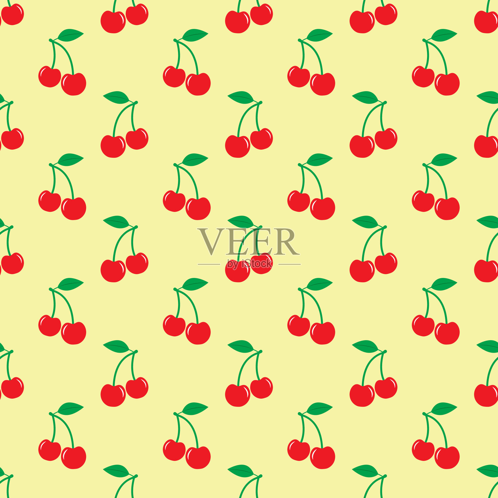 樱桃鲜果无缝花纹，矢量设计。插画图片素材