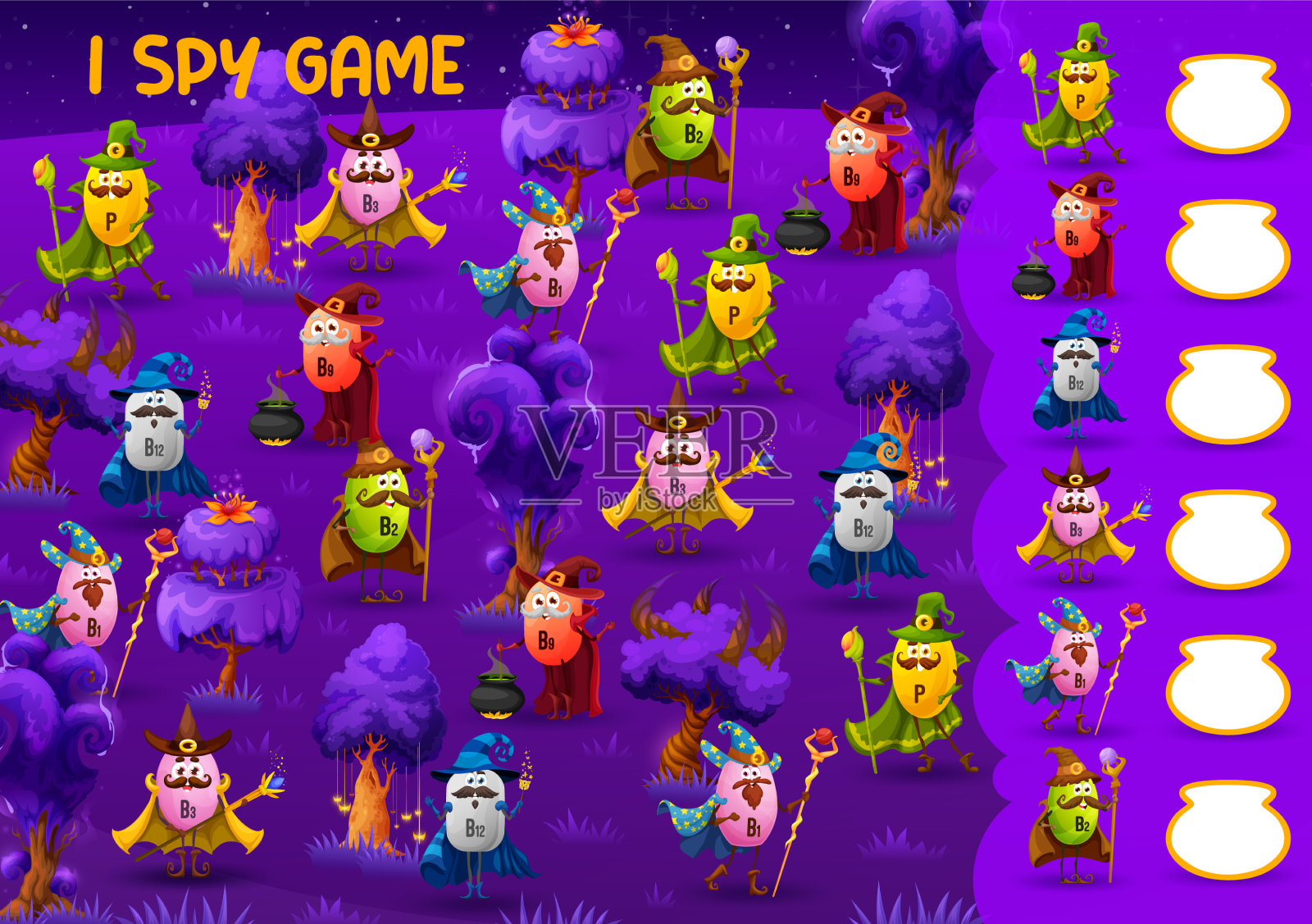 我间谍游戏与卡通维生素巫师的角色插画图片素材