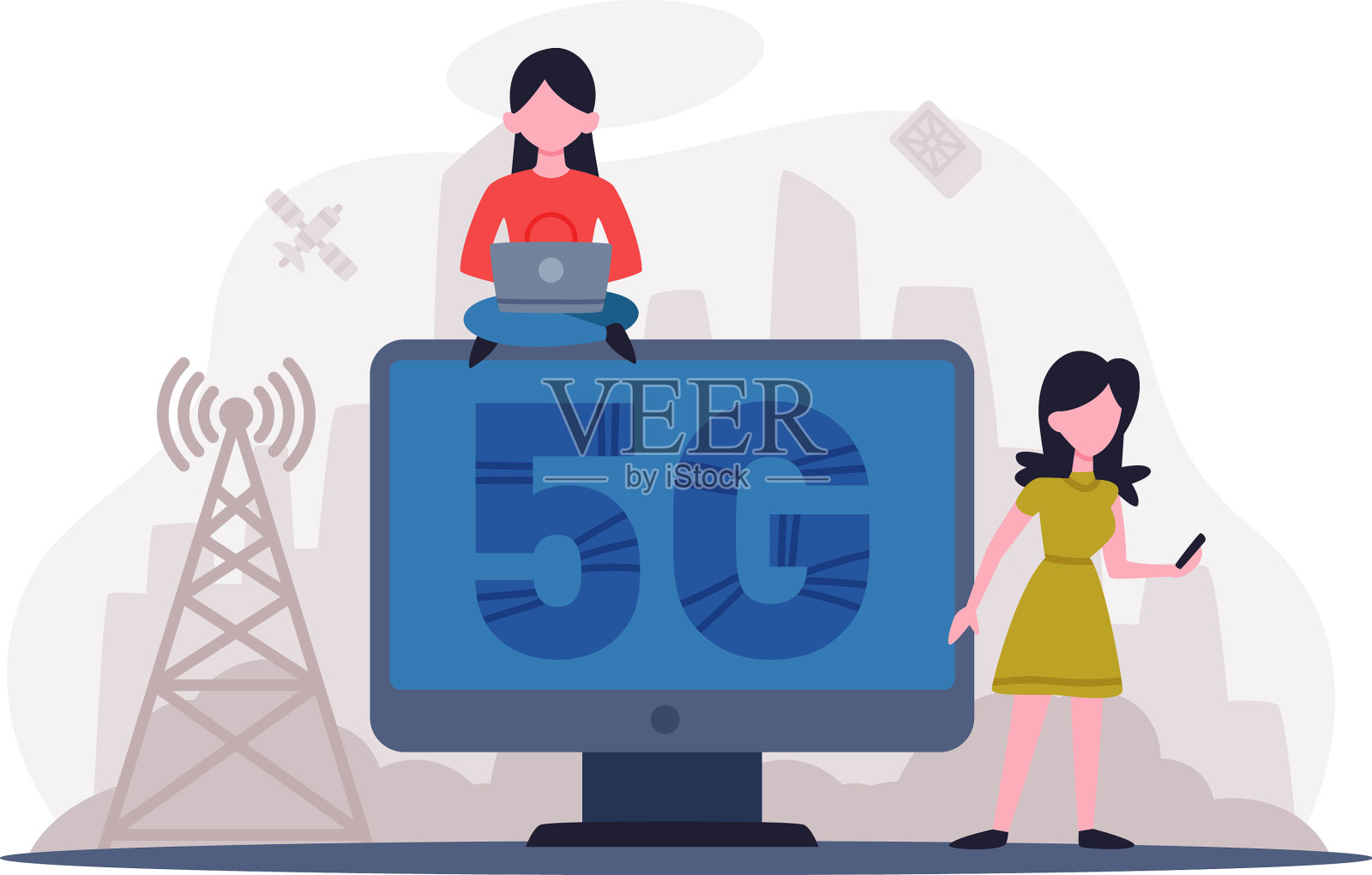 5g网络无线技术小人设计元素图片