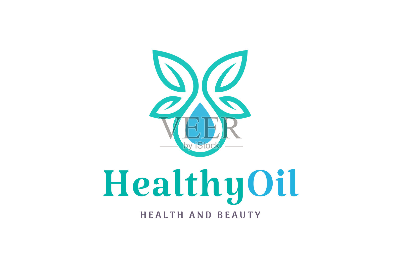 树叶和水滴的标志在优雅和现代风格的美丽和健康插画图片素材